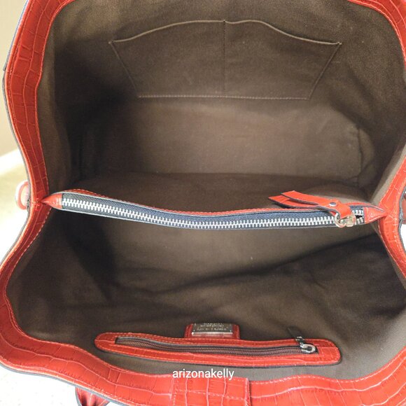 Claudia Firenze Croc Leather Tote Burnt Orange Rust Genuine Italian Leather - Picture 8 of 16